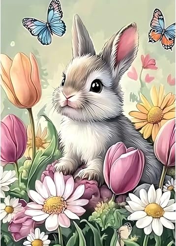 YULIDECO Easter Diamond Art DIY Bunny Diamond Art Kits for Adults Full Drill Diamond Painting Kit Home Wall Decor Diamond Painting(12x16 Inch)