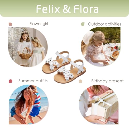 Image of Felix & Flora Toddler Girl Sandals -Flower Girl Dress Shoes Open Toe Little Kid Flats