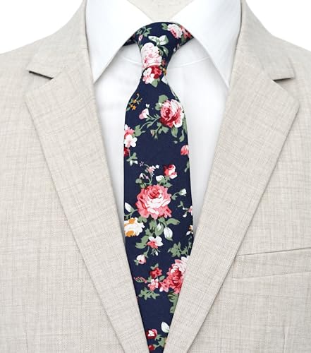 Image of BELLUNO Men's Cotton Floral Skinny Tie, 2.5 inch Width, with Gift Box