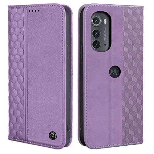 Image of Motorola Edge 2022 Case Wallet Premium PU Leather Flip Folio Case with Card Holder Slot Kickstand Strong Magnetic Protective Phone Cover for Moto Edge 2022- Purple