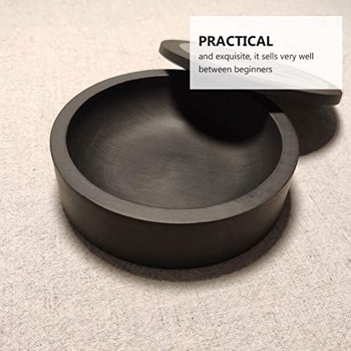 TOYANDONA Round Inkstone with Plum Blossom Lid Chinese Calligraphy Ink Stone Sumi Painting Ink Slab Ink Grinding Stone Calligraphy Accessories