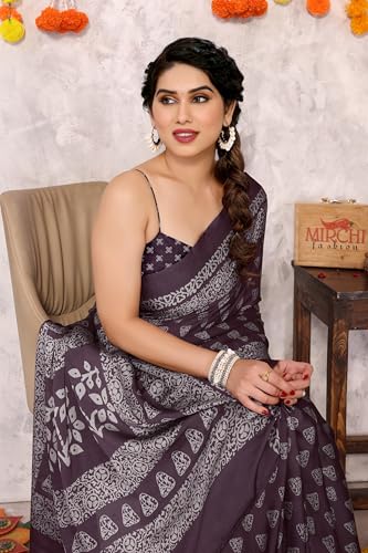 Image of MIRCHI FASHION Saree for Woman | Chiffon Block Printed Lightweight Daily Wear Sarees with Blouse