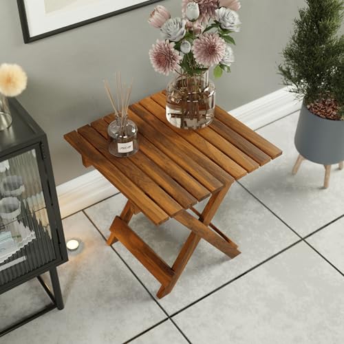 Image of ETIQUETTE ART Patio Folding Coffee Table /Tea Table,Outdoor Wooden Square Portable End Table /Picnic Table for Camping & Dining /Balcony and Garden Bistro Side Table (Sheesham Wood)