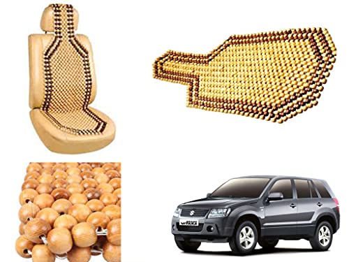 Image of Car Bead Seat Wooden Beads Cushion Cover Pad for Maruti Suzuki Vitara, Acupressure Sitting Seat Cover | Cream Color - Pack of 1