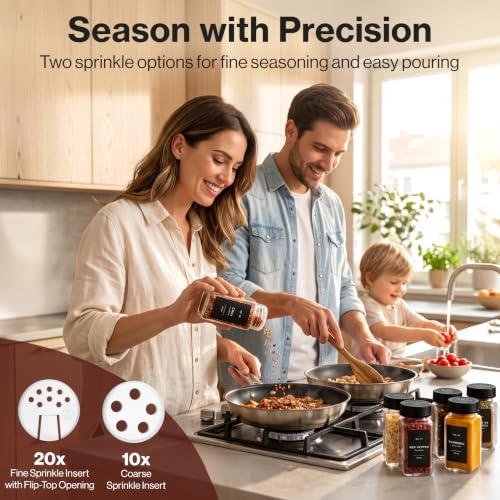 Glass Spice Jars with Label, Seasoning Set, 24x Black Steel Lids - Image 4