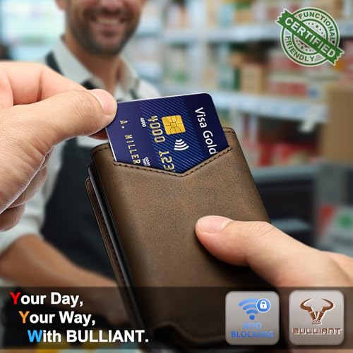 Image of BULLIANT Men Wallet Leather Wallet Card Holders Money Clip for Men 10Cards-Magnetic Flip on Metal Case