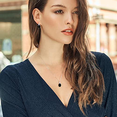 Gem Stone King 925 Sterling Silver Black Onyx And White Created Sapphire Pendant Earrings Set For Women (6.05 Cttw, Gemstone Birthstone, With 18 Inch Silver Chain) #TOP2