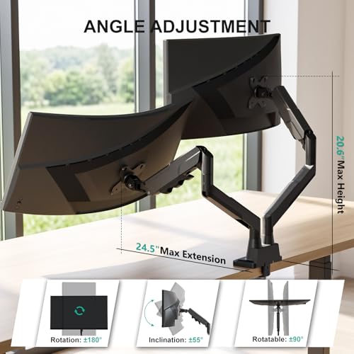 Image of WALI Adjustable Dual Monitor Arm for 13-43 inch Screens, 22 lbs per Arm | Ultrawide Monitor Arms for 2 Monitors, Full Motion with Tilt, Swivel, Rotation, C-Clamp /Grommet, VESA 75 /100mm (GSM002XLN)