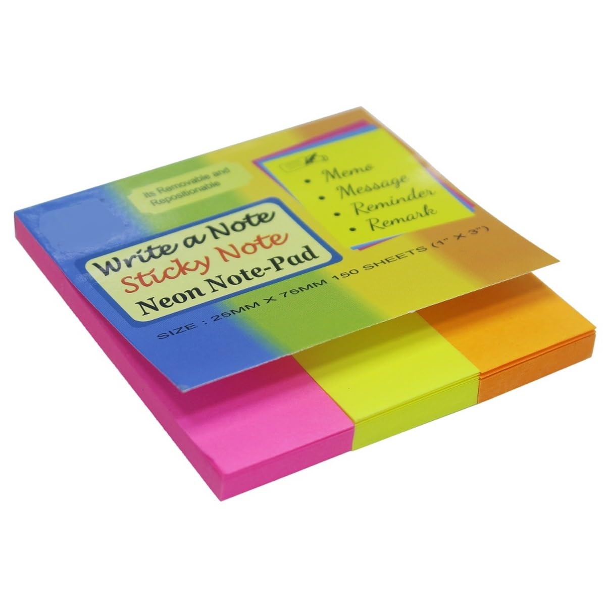 Neon Sticky Notes, 25 x 75 mm, 150 Sheets, Assorted Pink, Yellow