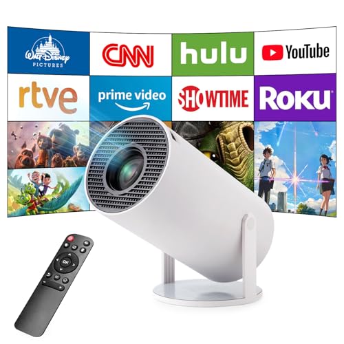 Mini Projektor, 4K Smart Hemmabioprojektor med Android OS, Stöder 5G WiFi, BT5.0, Automatisk Keystone-korrigering, 180 graders vinkel, Kompatibel med telefon/PC/bärbar dator (Vit)