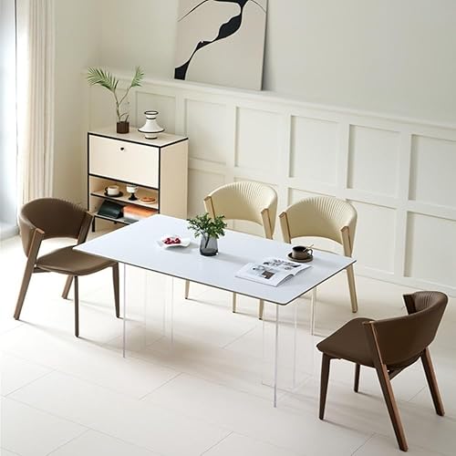 Miniatura 5 de Sillas de comedor, Sillas de comedor de cuero con patas de metal y respaldo curvado para cocina, Sillas para comedor (beige)