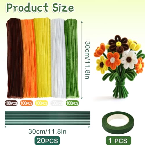 Image of ASTARON 521 Pcs 5 Colors Art Chenille Stems Pipe Cleaners Flower Making Kit