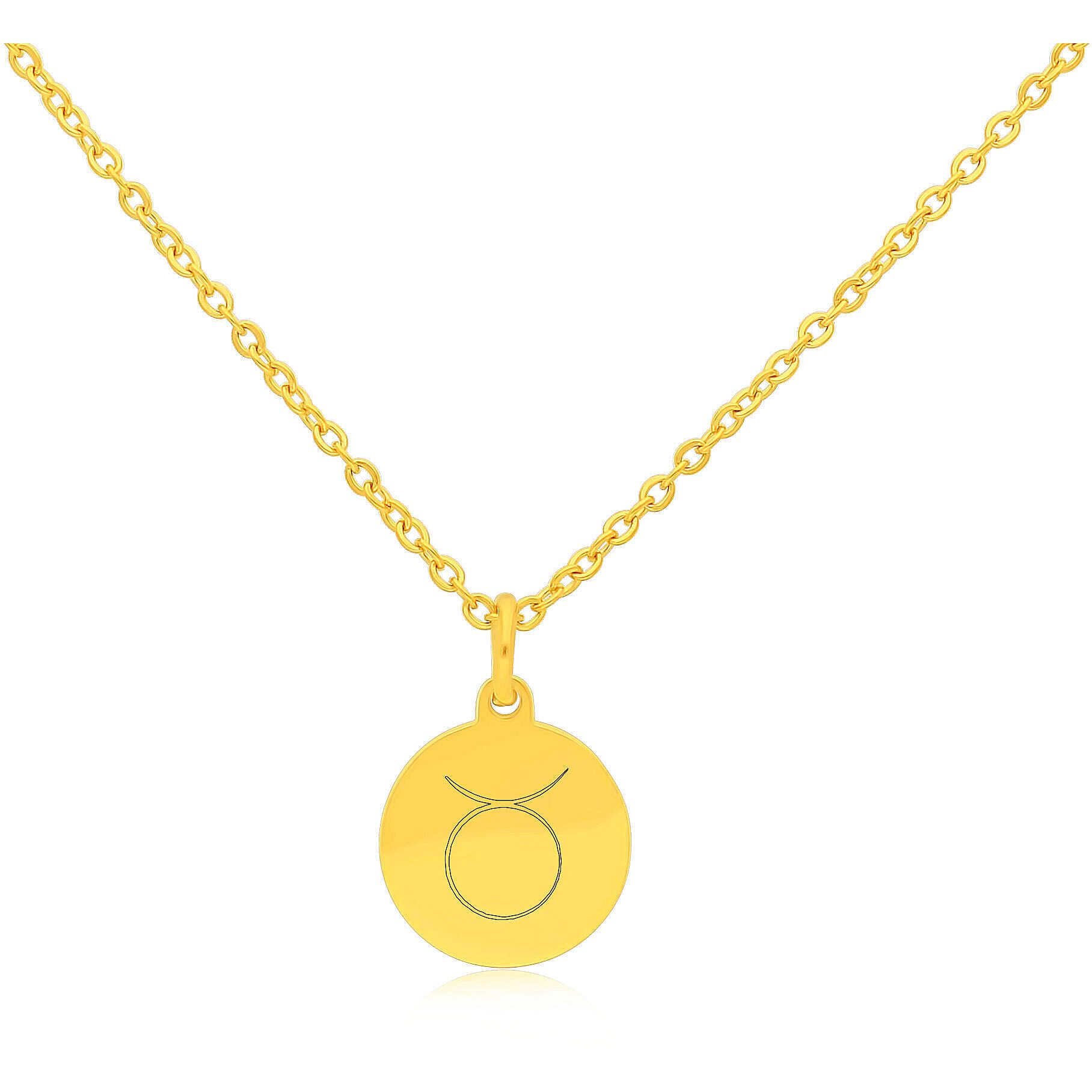 Collana da donna MyCode collezione Happy Zodiac in acciaio anallergico colore oro. Targa ovale con segno zodiacale toro personalizzabile solo sul retro. Idea regalo Compleanno|Natale|Amicizia|Amore