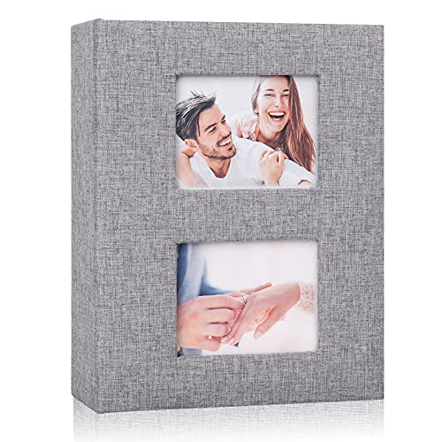 RECUTMS 4x6 Photo Albums for 4x6 Photos Holds 200 Picture Album Two Cover Windows Design Small Photo Album Premium Linen Cover for Family Photo Album (Gray)