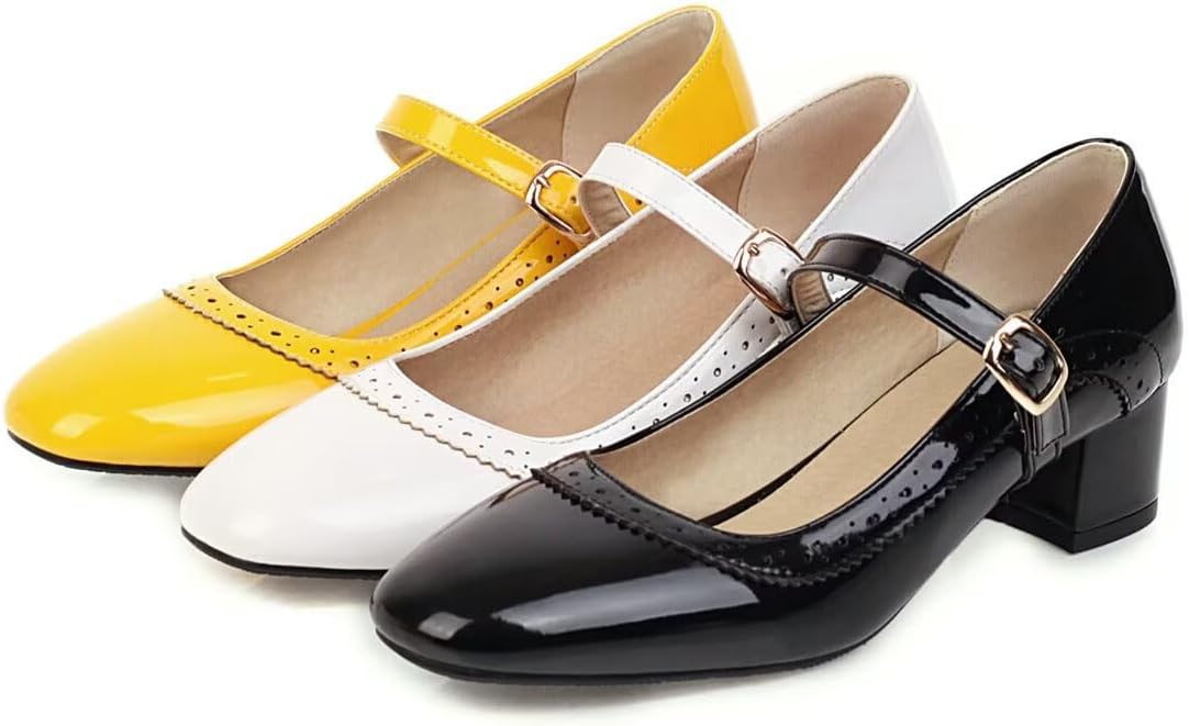 Hee grand Vintage Mary Jane Shoes Chunky Heels for Women Square Toe Adjustable Strap Pump PU Leather Brogue Work Heels Dress Shoes - Image 6