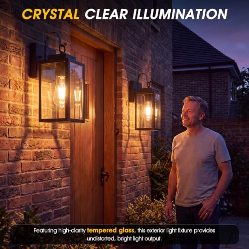 RLdream 11.8" Porch Light, Clear Glass Outdoor Wall Light, All-Metal Black - image 8