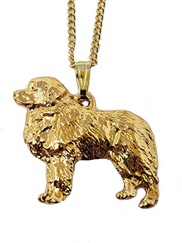 George Harris Great Pyrenees Dog 24k Gold Plated Pewter Pendant with Chain Necklace Set
