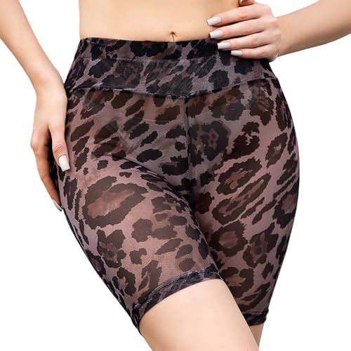Leggings capri de cintura alta acampanados para mujer - Elástico - Corte acampanado - Pantalones de yoga de malla sexy - Estampado de leopardo - Transpirable y ligero, 01#_café, M