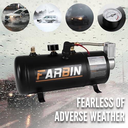 Image of FARBIN 150 PSI 0.8gal Air Compressor 12V Air Tank Can for Train Horn, Air Horn, Inflating Tires, Air Mattresses (0.8 gal Black Air Compressor)