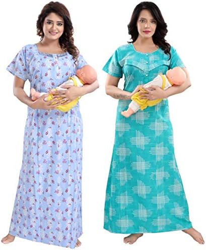 Fabme Women PO2-NW0204-NW0205-NW0243-NW0247 Nursing Nighty (pack of 2)