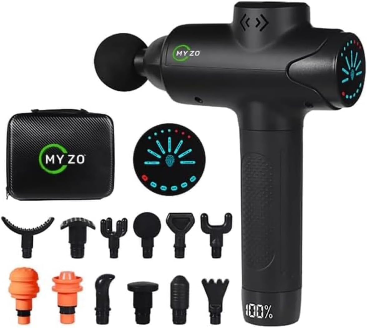 Massage Gun with LED Display, 12 Attachments, Portable Percussion Massager with Carrying Case, Black