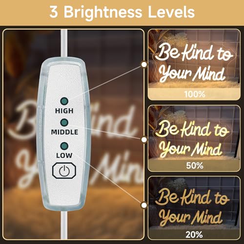 Image of Be Kind to Your Mind Neon Sign Dimmable Led Neon Lights for Wall Decor USB Encouragement Word Neon Light Up Signs for Bedroom Home Bar Office Study Room Wedding Birthday Party Teens Girls Gifts