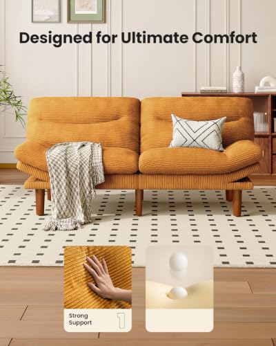 Image of Amada Convertible Corduroy Futon Sofa Bed, 66 inch, Orange