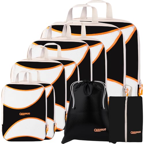 QIANNUO Compression Packing Cubes 10Pcs Travel Organizers Luggage Clothes Bags Set for Suitcase Clothing Organiser Storage