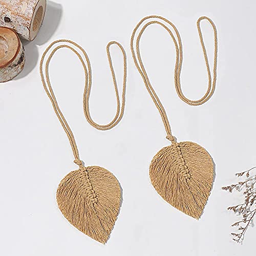 2Pack Curtain Tiebacks Handmade Holdbacks - Farmhouse Curtain Tie Back Holder by Hand-Woven Cotton Rope, Bohemian Home Decoration Drapery Holdback (Leaf Brown) - Image 6