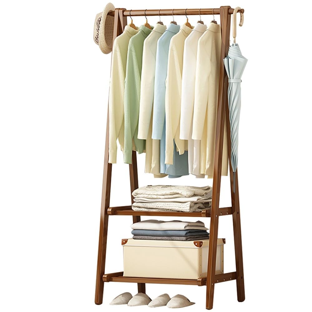 XDLEDMKIZ Wooden Coat Rack with Shoe Storage Heavy Duty Free Standing Clothes Rail for Living Room Hallway Office Bedroom Entryway Coat Hanger Stand 66CM/86CM/116CM Maxim