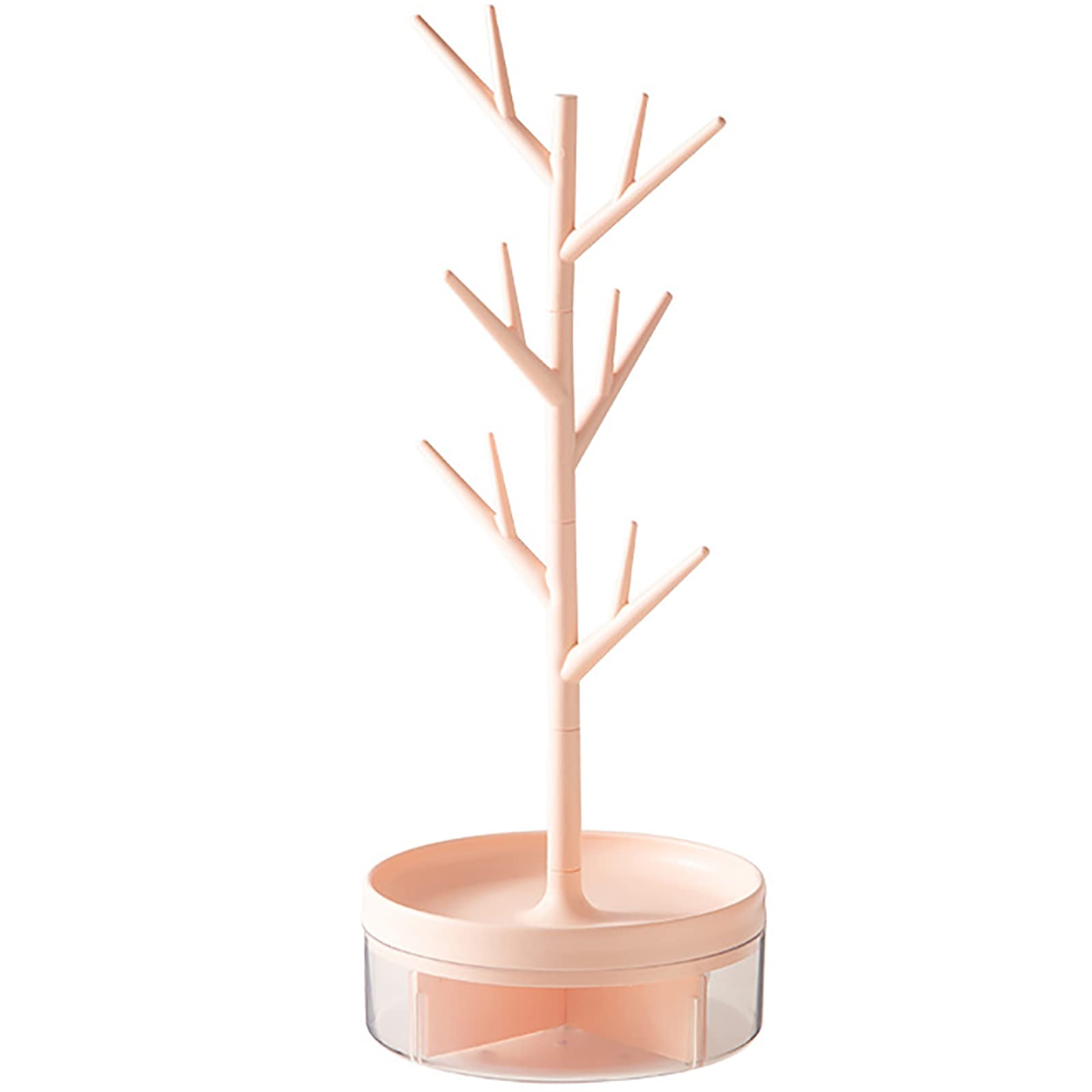 HCLRW Rotating Jewelry Organizer Stand, 3 in1 Jewelry Tree Stand, Necklace Holder Display with Acrylic Tray for Earrings Necklaces Bracelets Watches Rings -14.56 Inch High (Pink)