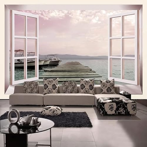 Benutzerdefinierte Wandtapete 3D Außenfenster Stereoskopische Yacht Marina Landschaft Foto Wand Malerei Wohnzimmer TV Sofa 3D x 250 x 175 cm Cover