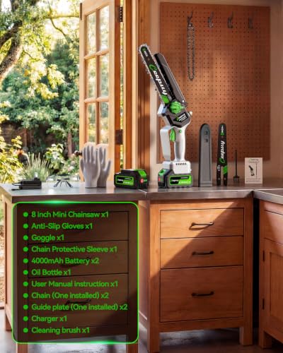 Image of CEEPUY 8 Inch Brushless Mini Chainsaw with 2x4000mAh Batteries, Battery Powered Handheld Electric Chainsaw with Automatic Oiler /Safety Lock, Ideal for Tree Pruning, Branch Trimming & Wood Cutting