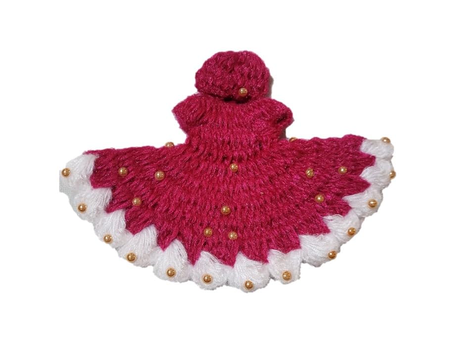 Image of Triash Laddu Gopal Handmade Woolen Dress with Cap for Winter,(10 * 10 Inch for 5 no. Kanha ji) (Hot Pink and White)