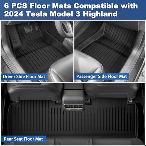 Image of Floor Mats Fit for Tesla Model 3 Highland 2025 2024, Custom Fit All-Weather Cargo Liner Full Cover Car Mats with Front Rear Cargo Mat Trunk Floor Mat Interior Accessories
