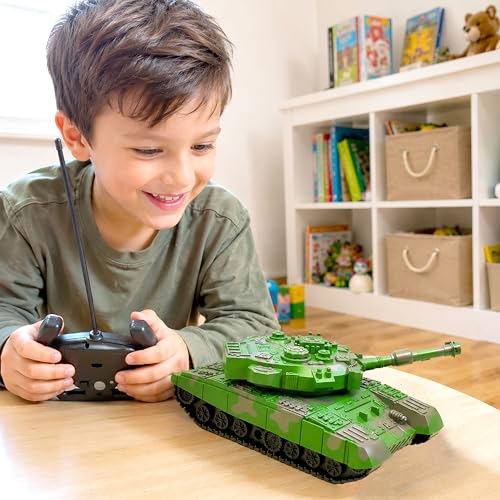 Image of VGRASSP Remote Control Army Tank Toy for Kids with Lights and Sound - Military Vehicle Toy with Rechargeable Batteries and USB Battery Charger - 4 Function RC Battle Tank - Color As Per Stock