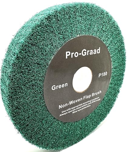 Image of 6 inch x 1 inch Green 180 Grit Non-Woven Bench Grinder Polishing Burnishing Satin Finishing Flap Brush Wheel for Aluminum Copper Metal Golf Club Refurbishing, Compatible for 1 /2 inch, 5 /8 inch, 3 /4 inch Arbor