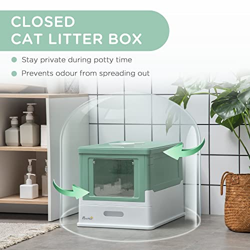 Caja de arena para gato cerrada PawHut verde grande miniatura 6