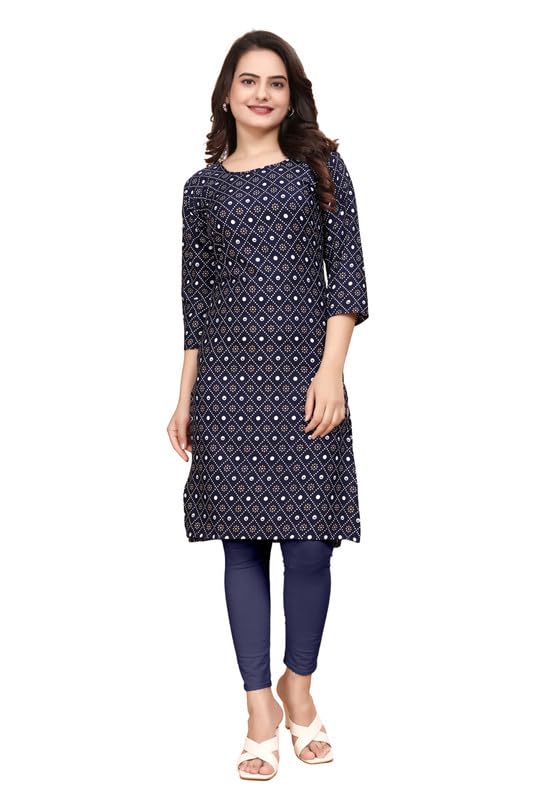 Image of Womens Crepe Kurti | Straight Fit | Knee-Length | Crew Neck | 3 /4 Sleeves | Casual & Office Wear