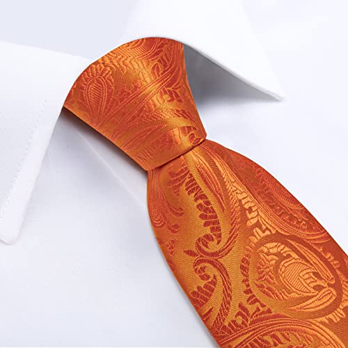 Image of DiBanGu Paisley Ties for Men Silk Necktie and Pocket Square Cufflinks Tie Clip Set Woven Classic Mens Tie for Wedding Party