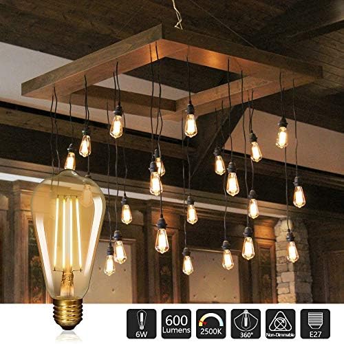 ENUOTEK Old Fashioned Edison ST64 E27 6W LED Long Filament Light Bulb Lamp Vintage LED Light Bulbs with Retro Coated Glass Lamp Shade Replace 60W Incandescent Light Bulb 3 Pack