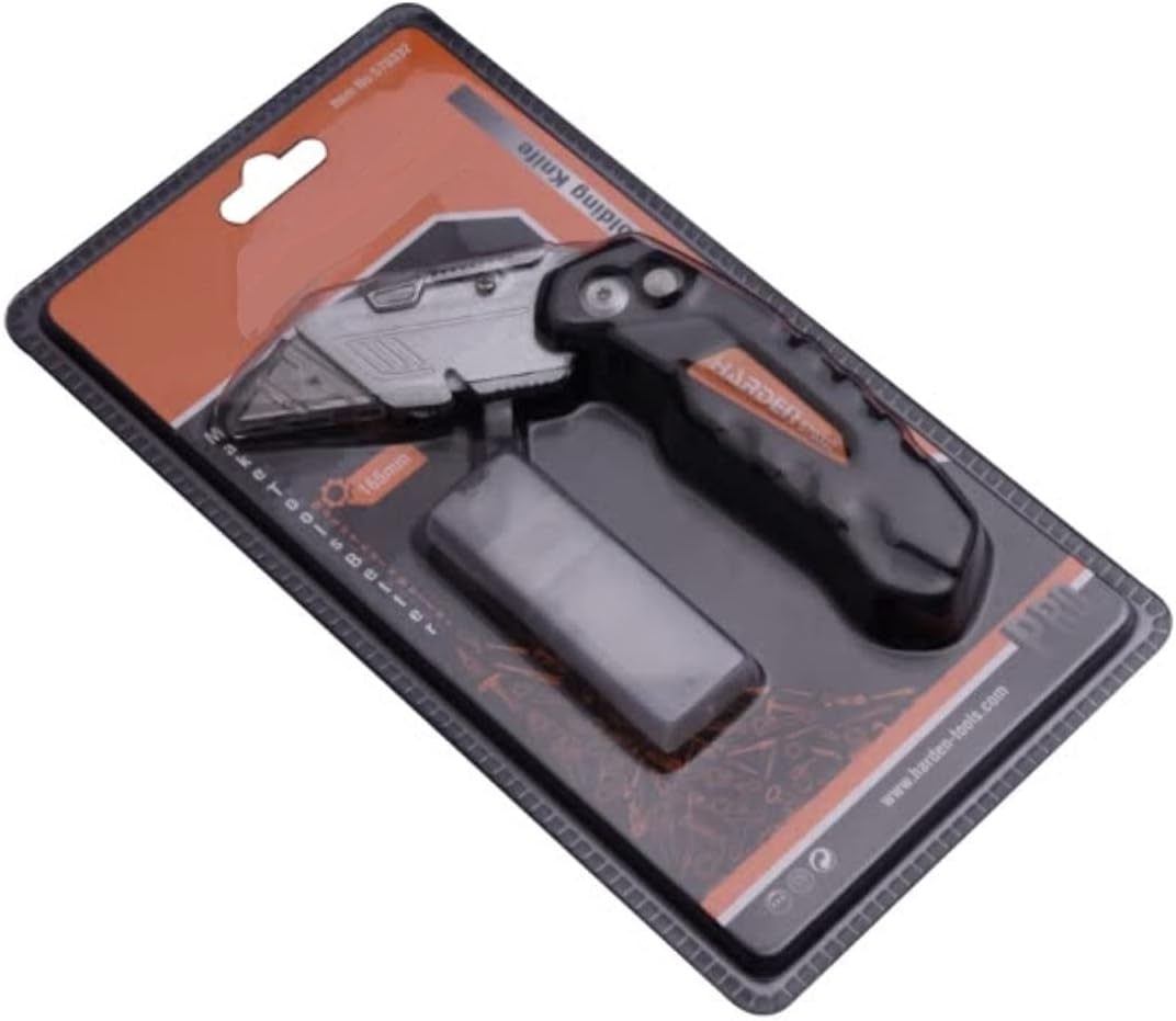 Edward Tools Folding Utility Knife with SK5 Replacement Blades - Foldable Razor Knife with Locking Release Button - Metal Belt Clip - Quick Snap Lock Blade Change - Wire Stripping Notch (1)