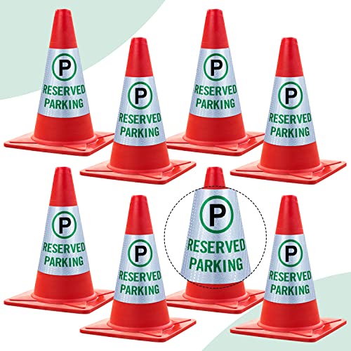 Oudain 8 Pack Reserved Parking Cone Sleeve Bright Reflective Reserved Sign 360° High Visible Message Sleeve Reserved Parking Signs for Traffic Safety Cone Driveway Road Commercial Residential Area