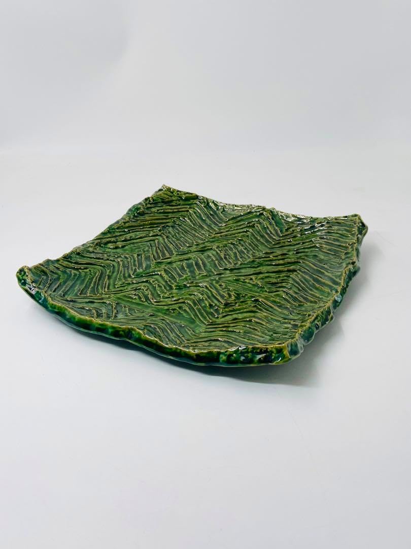 【翔武窯】織部　四方皿　道場六三郎デザイン　角皿　桐共箱　美品　限定　27.5㎝ 翔武窯】織部 四方皿 道場六三郎デザイン 角皿 桐共箱 美品