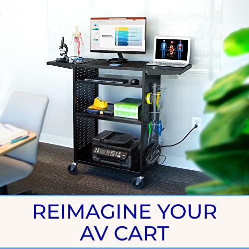 Line Leader Stellar Av Cart | Reimagine Your Teacher Cart With Revolutionary Pegboard Siding & 12 Movable Hooks For Customizable Storage | Ul Safety Certified Cart | Keyboard Tray & Drop Leaf Shelving #TOP6