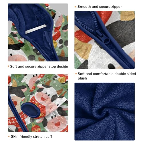Cute Cow Christmas Pattern Design Toddler Fleece Jacket Girl Boys Hooded Fleece Jacket Coat Warm Outwear Zip-up 3-10T3