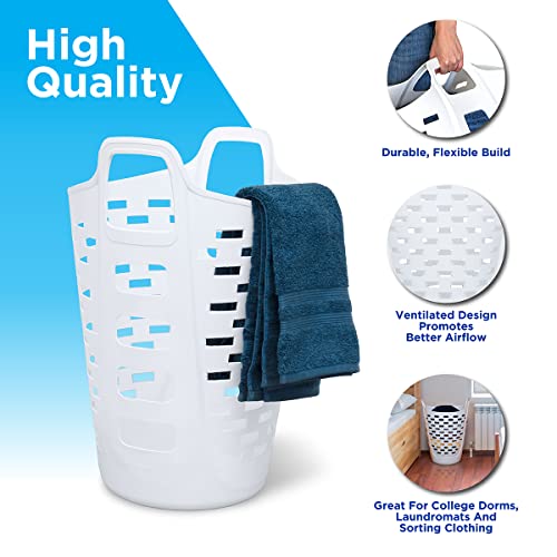 Clorox Flexible Laundry Basket - Tall Plastic Hamper For Clothes, Bedroom, And Storage - Portable Round Bin With Carry Handles, 2 Bushel, White #TOP2