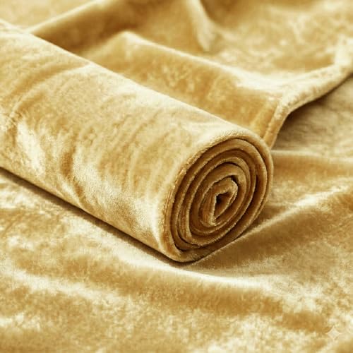 Q&J Fabric Co. Stretch Velvet Fabric by The Yard 60 Inch Wide x 1 Yard Soft Luxury Versatile Stretchy Spandex Cloth for Upholstery Sewing Costume & DIY Crafts Projects (Deep Gold)