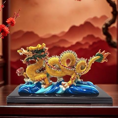 FUNSXBUG 11 Inch Large Chinese Feng Shui Dragon Statue Sculpture Figurines Feng Shui Decor Home Office Decoration Tabletop Decor Ornaments Good Lucky Gifts Cover