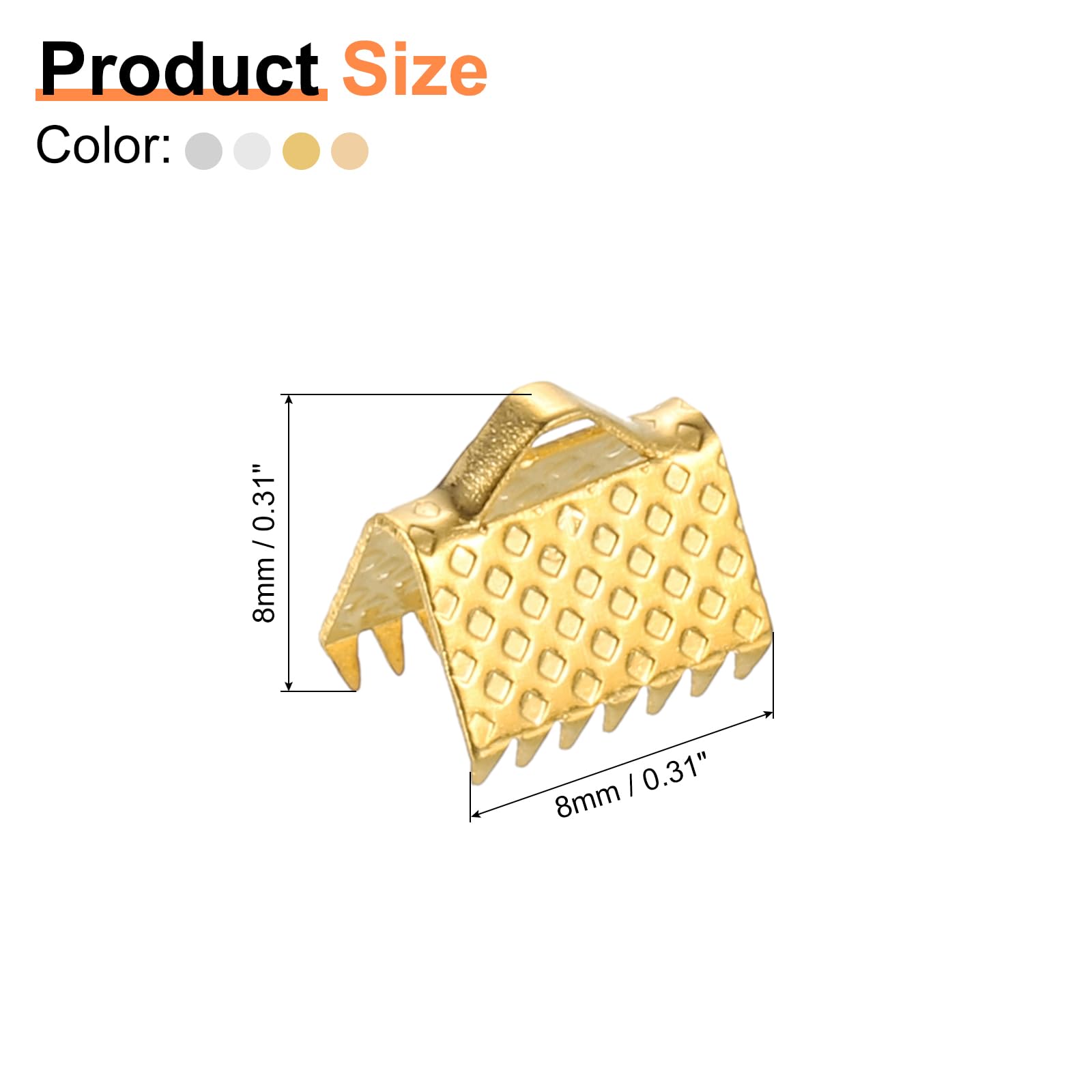 UXCELL 100Pcs 8mm Ribbon Crimp Clamps, Bookmark Pinch Ends, Fasteners Clasp Ends for Bracelet Necklace Jewelry Making, 4 Colors